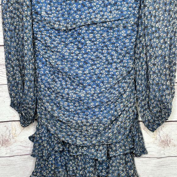 Bardot Blue Girly Ditsy Floral Ruched Open Back Mini Dress Size Large New - Picture 8 of 11